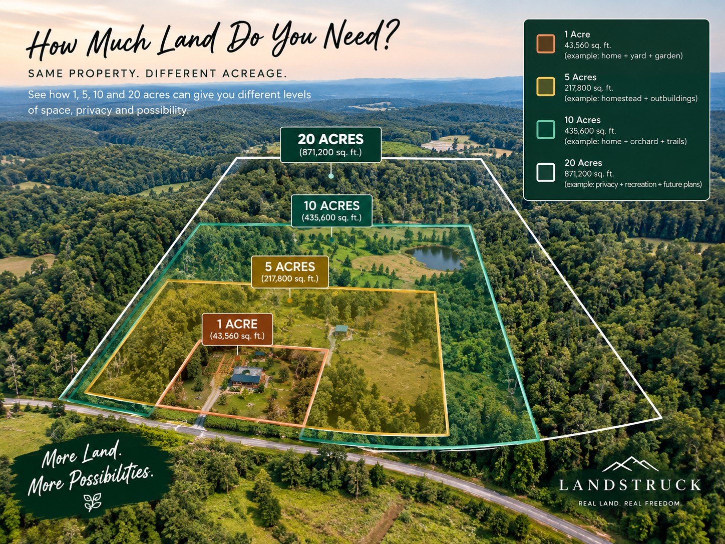 1, 5, 10, 20 acres in comparison